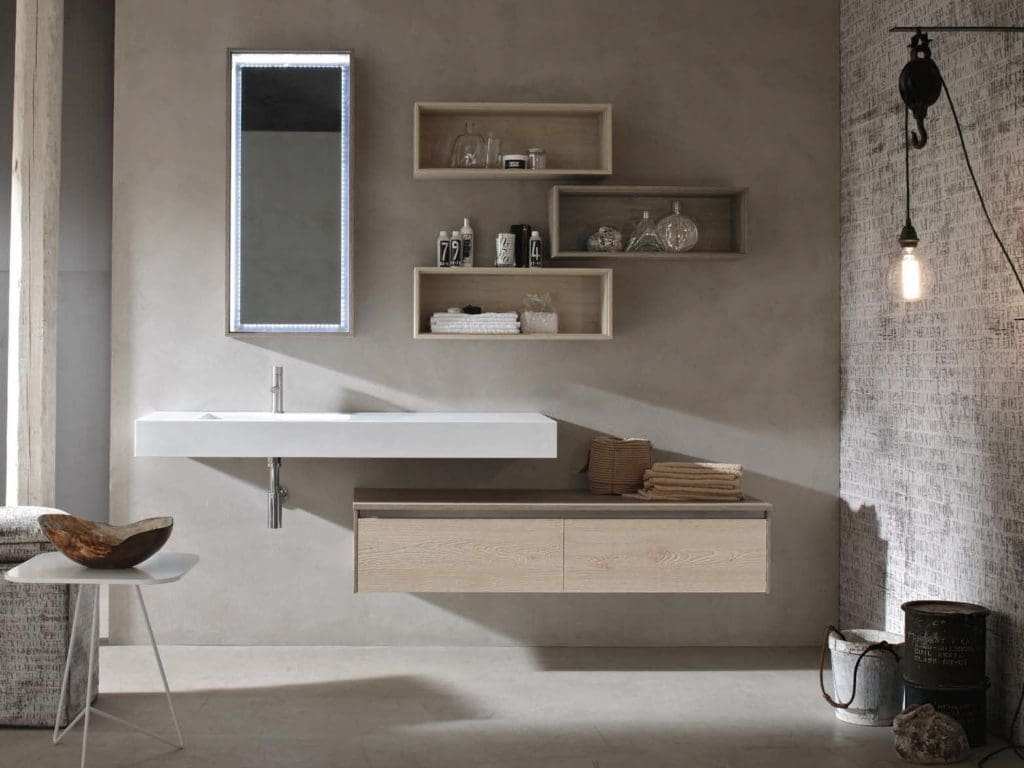 Salle de bain, lavabo simple vasque mural avec meuble