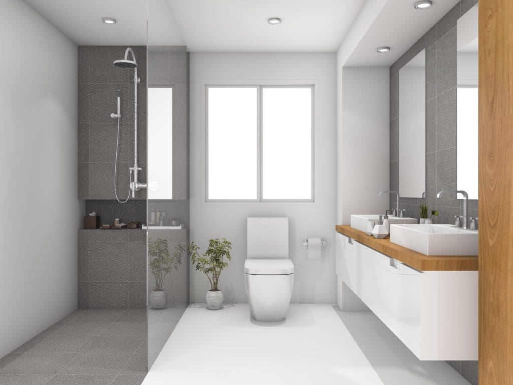 Salle de bain moderne, avec douche à l'italienne et double vasque