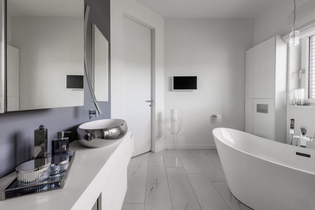 Elegant bathroom interior of modern suburban house